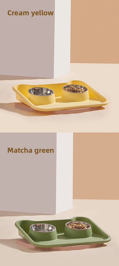 Stainless Steel New Cat Dog Double Bowl Large Diameter Leak Proof Pet Feeder