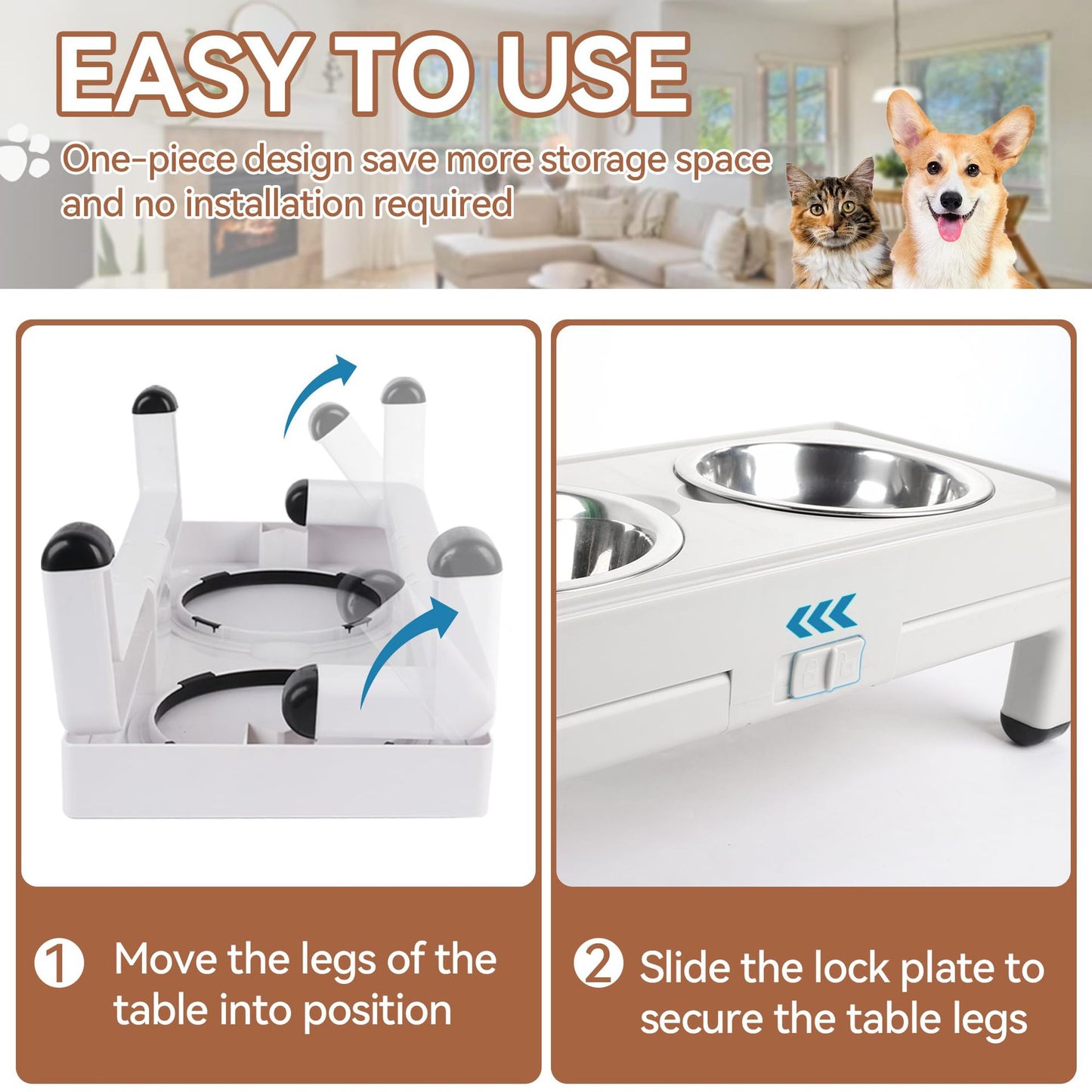 Sturdy Adjustable Height Angle Pet Feeder 750ml Stainless Bowl