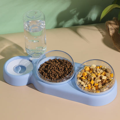 Double Bowl Automatic Cat Feeder and Dog Water Dispenser Adjustable Elevated Pet Bowl Set for Mealtime Comfort and Convenience