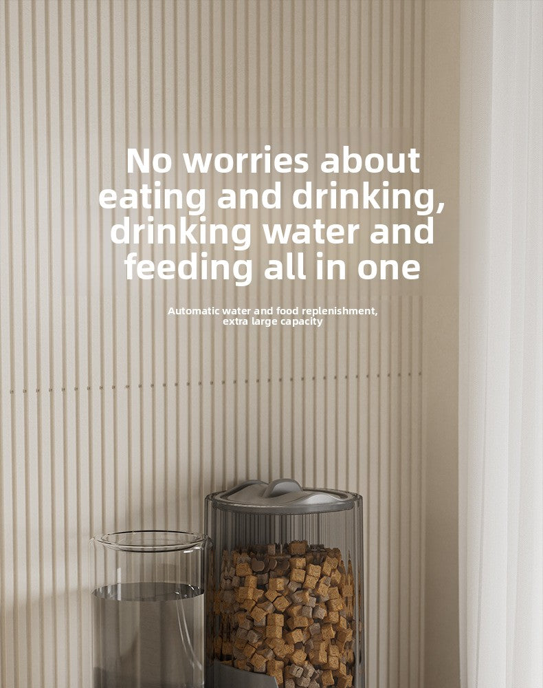 Cat Water Fountain Combined with Automatic Pet Feeder and Flowing Drinking Water Bowl