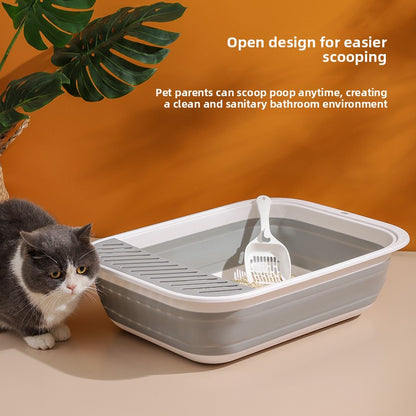 New Foldable Semi-Enclosed Cat Litter Box with Litter Scoop Large Cat Litter Box Cat Toilet