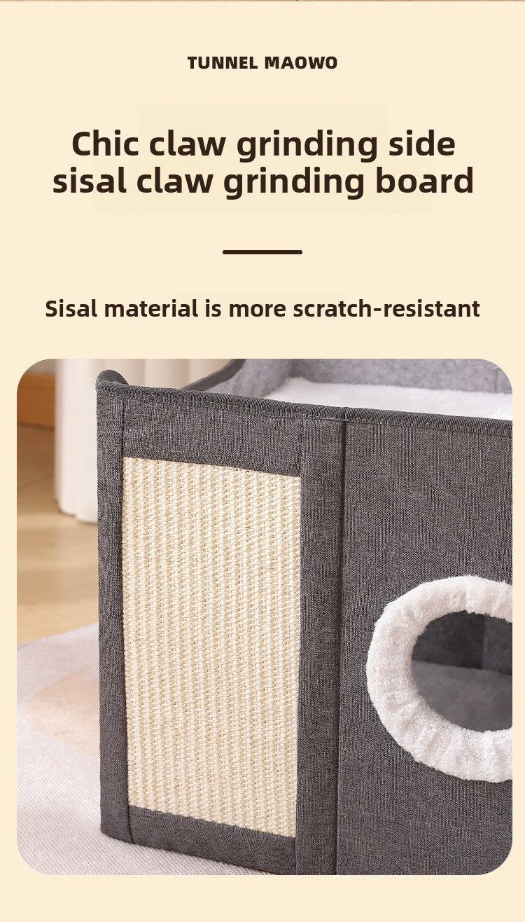 Warm Foldable Cat Villa Storage House Featuring Scratching Board All Year