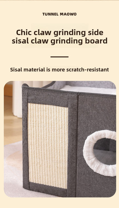 Warm Foldable Cat Villa Storage House Featuring Scratching Board All Year