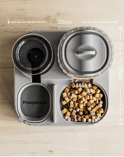 Cat Water Fountain Combined with Automatic Pet Feeder and Flowing Drinking Water Bowl