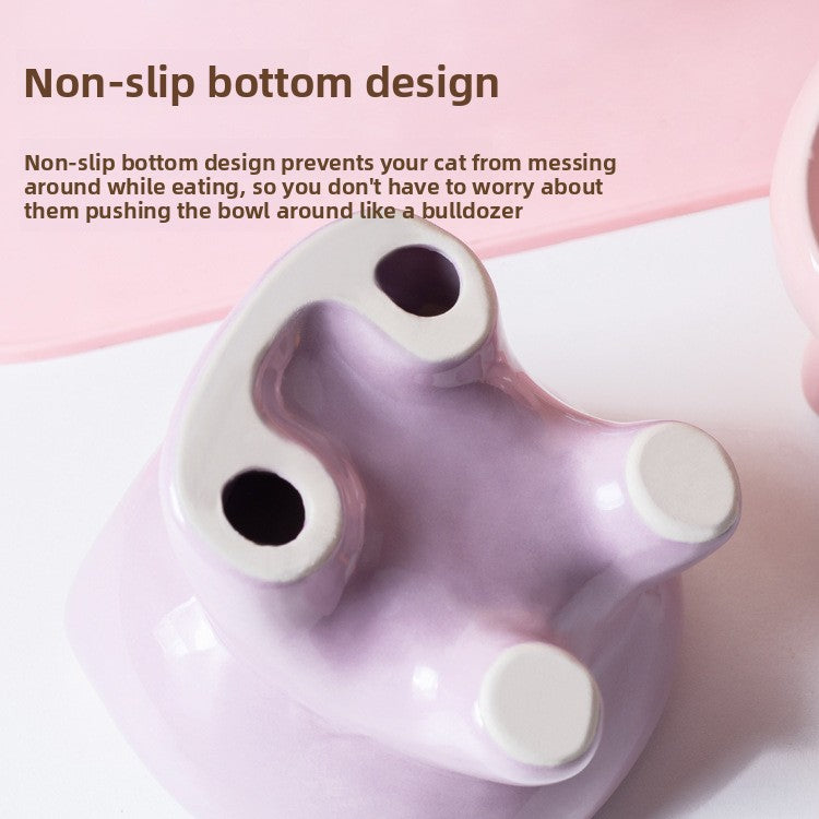 Cute Cat Bowl Ceramic Elevated Cat Food and Water Bowl Set with Non Slip Base Slow Feeder Design for Cats and Small Dogs Pet Supplies