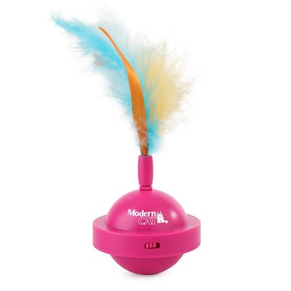 USB Rechargeable Cat Ball Toy 360-Degree Rotating Feather Ribbon Teaser