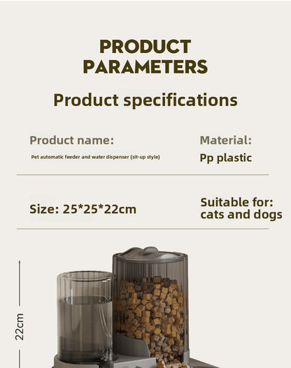 Cat Water Fountain Combined with Automatic Pet Feeder and Flowing Drinking Water Bowl