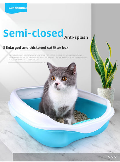 Semi-Enclosed Large Cat Litter Box Detachable Tray Plus Cat Toilet