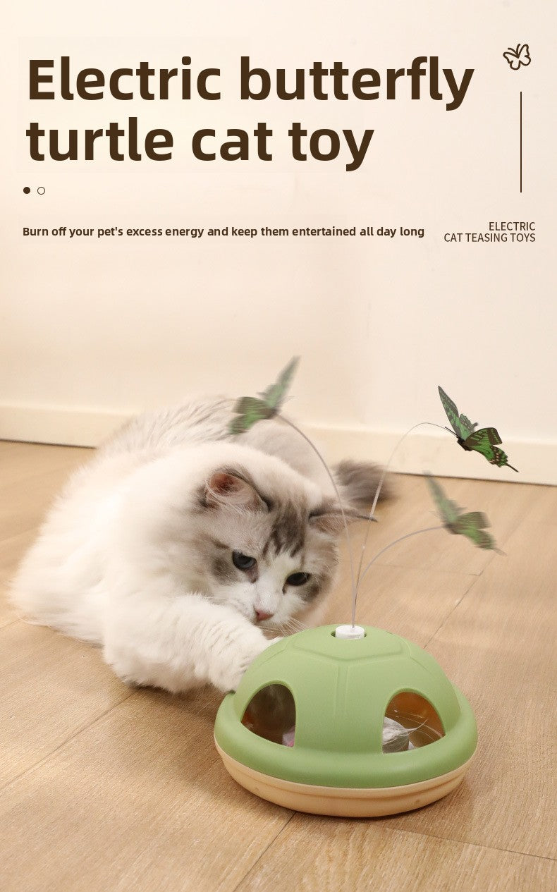 Energy-Consuming Cat Toy Meow Heart Treasure Box with Electric Rotating Turtle