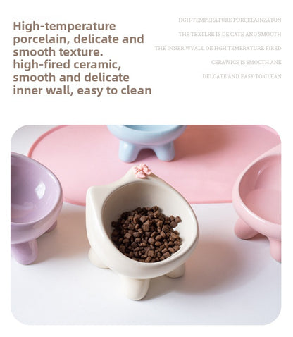 Cute Cat Bowl Ceramic Elevated Cat Food and Water Bowl Set with Non Slip Base Slow Feeder Design for Cats and Small Dogs Pet Supplies