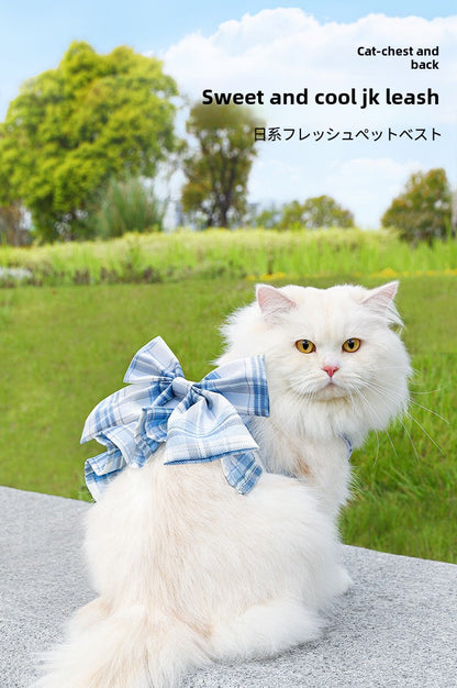 Pet Clothes Cat JK Dress Butterfly Bow Pet Vest Dog Leash Cat Chest Back Pet Supplies