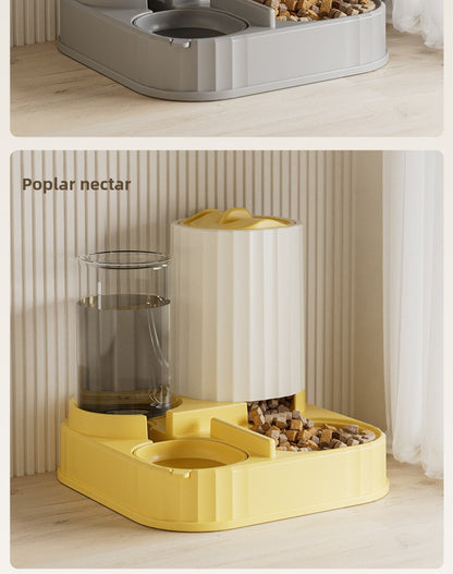 Cat Water Fountain Combined with Automatic Pet Feeder and Flowing Drinking Water Bowl