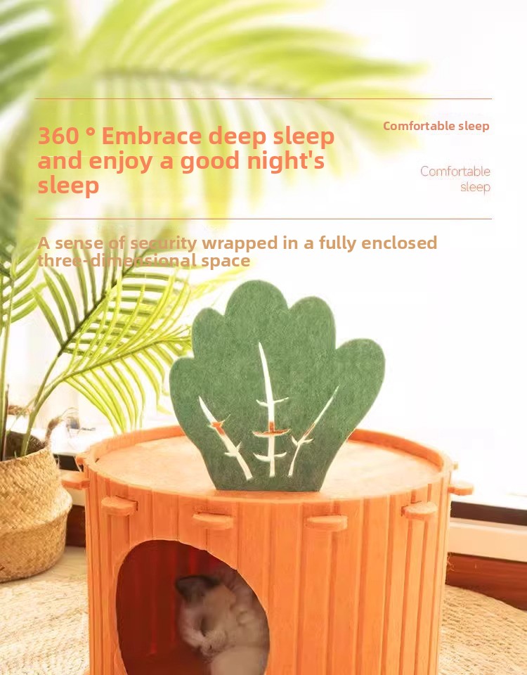 WinterWarm WearProof Felt Cat House Enclosed Bed with Scratching Board