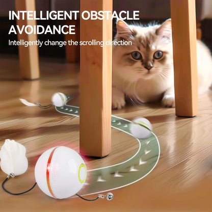 Cat Self-Entertainment Bell Feather Automatic Rotating Rolling Ball LED Light Laser Cat Teasing Toy