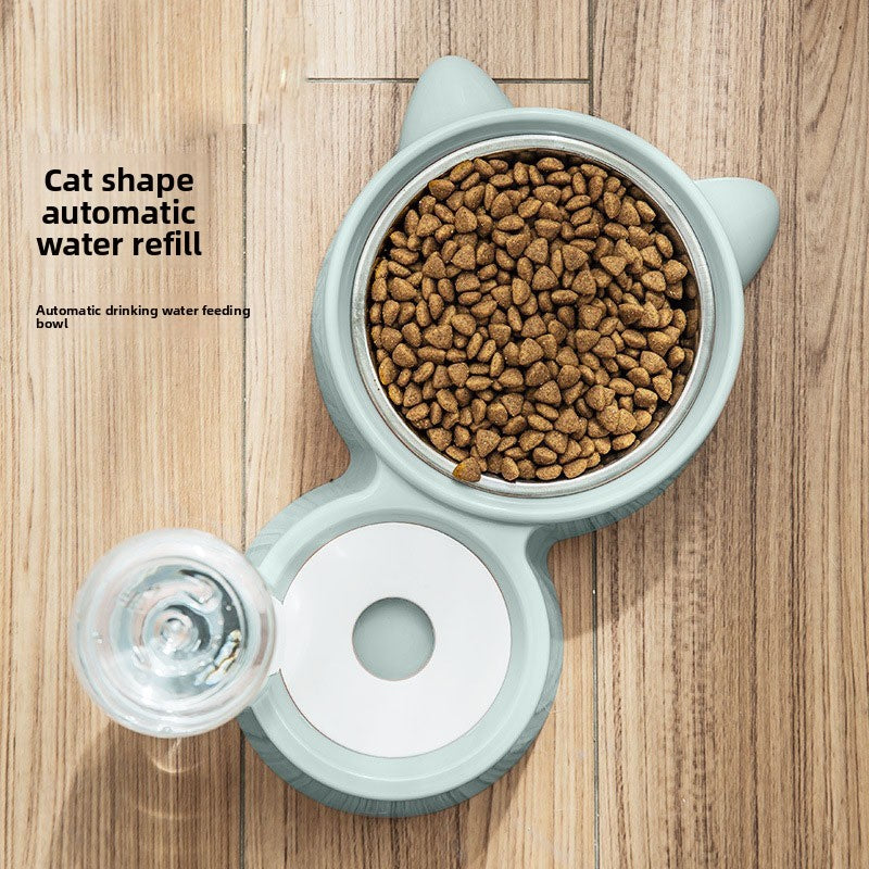 Automatic Feeder and Waterer Combo with Cat Ear Design Stainless Steel Double Bowl for Cats and Dogs Pet Food and Water Station Durable Easy Clean Pet Supplies