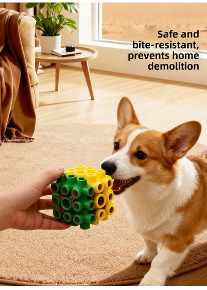 Interactive Dog Toy Treat Dispensing Ball for Teeth Cleaning Training Cube Food Puzzle Boredom Reliever Durable Chew Toy for Dogs