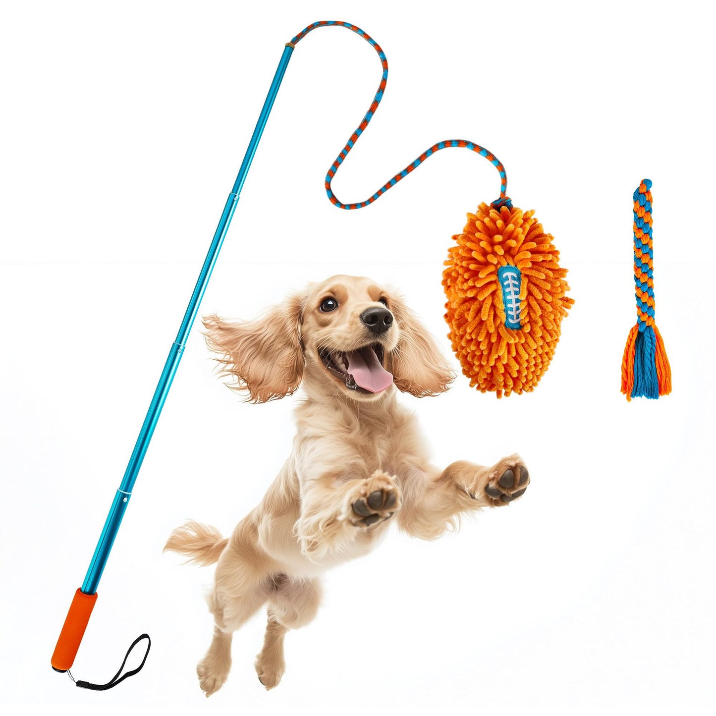Long Rod Telescopic Dog Toy American Football Shape Chew Rope for Exercise