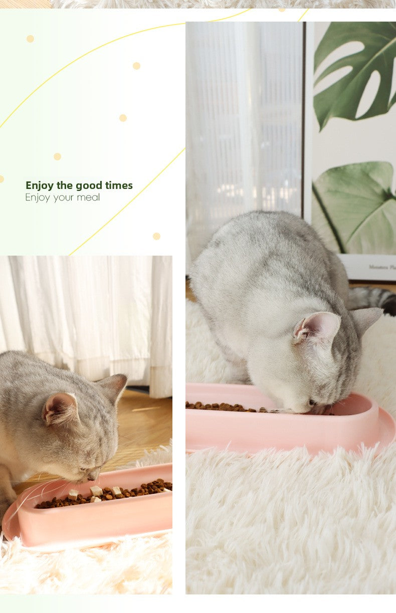 Multi Cat Feeder Long Strip Cat Bowl for Kittens Anti Ant Spill Proof Pet Food and Water Dish Slow Eating Solution