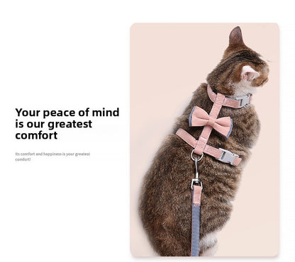 Soft Cotton I-Shaped Cat Leash with Butterfly Knot Anti-Escape