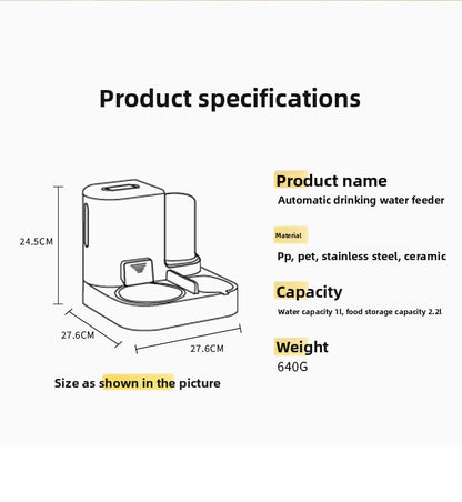 Anti-Tip Cat/Dog Feeder with Large Capacity Automatic Waterer, Ceramic/Stainless Steel Bowls