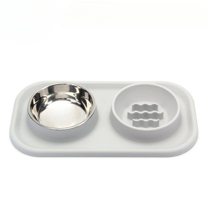 Pet Bowl Double Bowl Food Grade Silicone Cat and Dog Bowl Slow Food Bowl Slow Food Bowl Small Stainless Steel Dog Bowl Pet Supplies