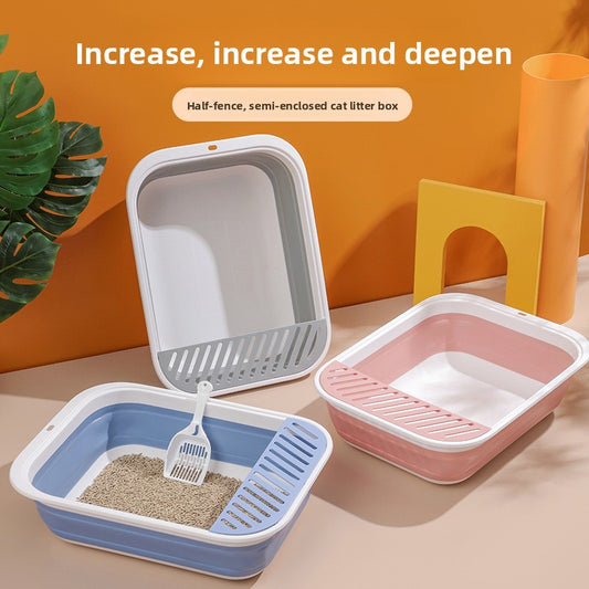 New Foldable Semi-Enclosed Cat Litter Box with Litter Scoop Large Cat Litter Box Cat Toilet