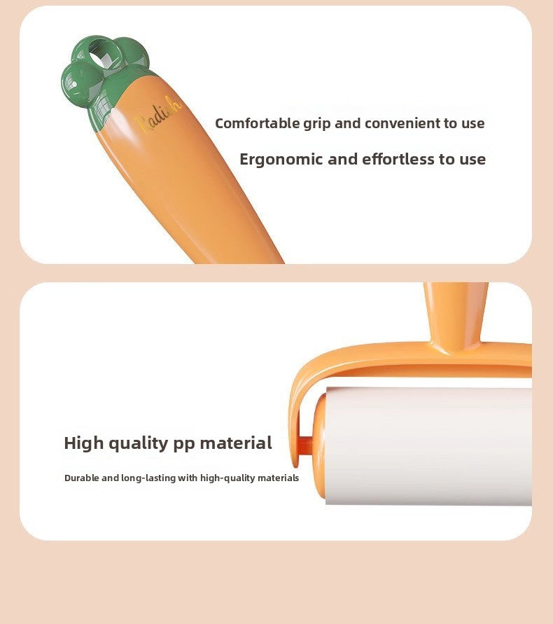 Tearable Carrot Lint Roller Strong Brush for Clothes Pet Hair with Replaceable Paper