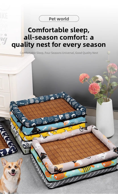 Pet Supplies Summer Cooling Mat Nest Rattan Woven Ice Bed for Cats Sleep