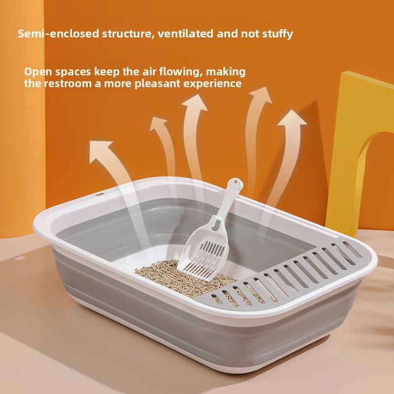 New Foldable Semi-Enclosed Cat Litter Box with Litter Scoop Large Cat Litter Box Cat Toilet
