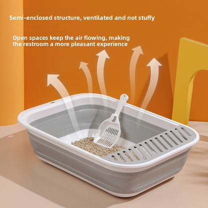 New Foldable Semi-Enclosed Cat Litter Box with Litter Scoop Large Cat Litter Box Cat Toilet