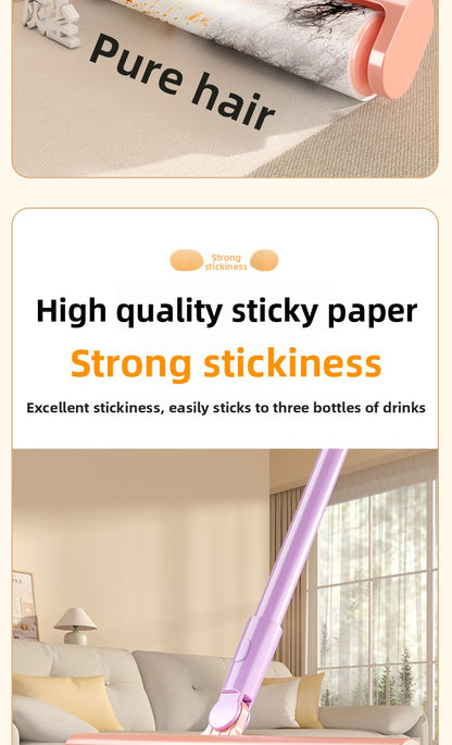 Extra Long Handle Lint Roller for Pet Hair and Dust Sticky Roller Brush with 6 Replaceable Adhesive Sheets Multi Surface Floor Sweeper Magic Hair Remover