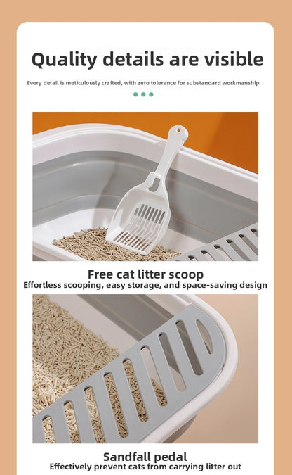 New Foldable Semi-Enclosed Cat Litter Box with Litter Scoop Large Cat Litter Box Cat Toilet