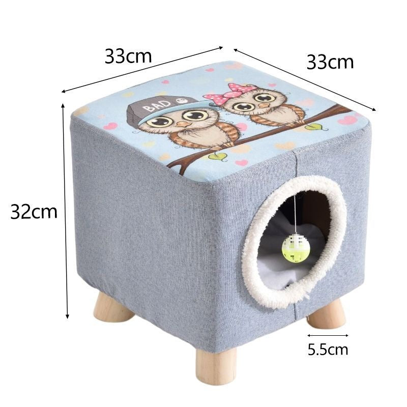 Solid Wood Cat Nest Stool Storage for People and Cats Sharing Cat Supplies Little Kitten House House Four Seasons Warm Cat and Dog Tent