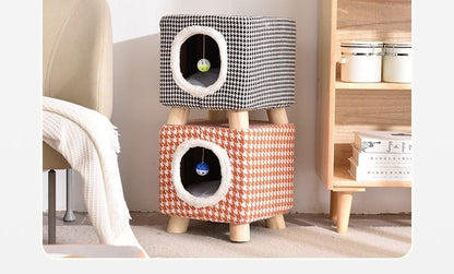 Solid Wood Cat Nest Stool Storage for People and Cats Sharing Cat Supplies Little Kitten House House Four Seasons Warm Cat and Dog Tent
