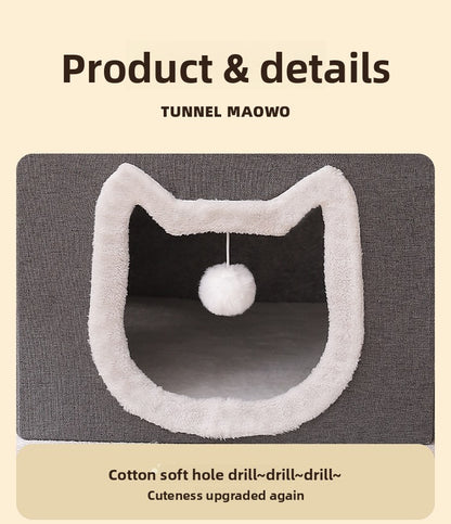 Warm Foldable Cat Villa Storage House Featuring Scratching Board All Year