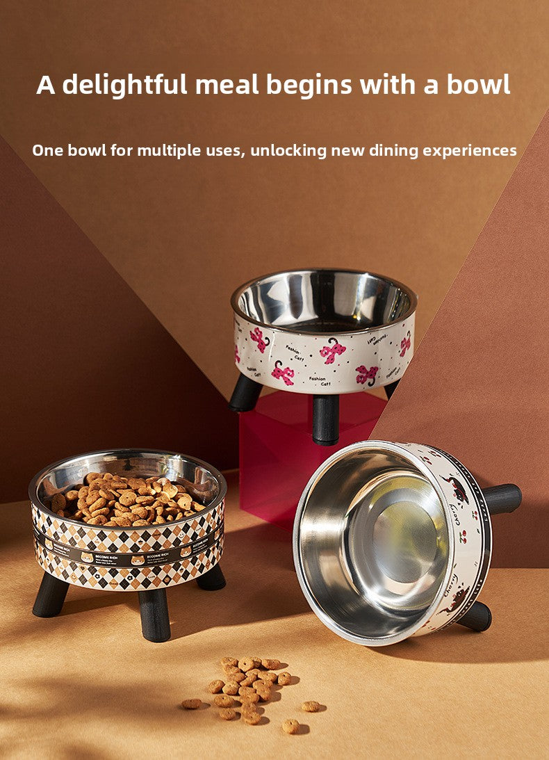Universal Elevated Pet Food Bowl Cute Design Neck Support Anti Slip Anti Tip Detachable Feeder for Puppies Kittens and Small Pets