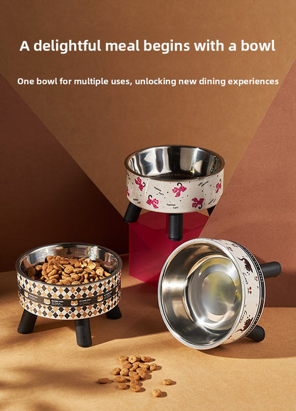 Universal Elevated Pet Food Bowl Cute Design Neck Support Anti Slip Anti Tip Detachable Feeder for Puppies Kittens and Small Pets