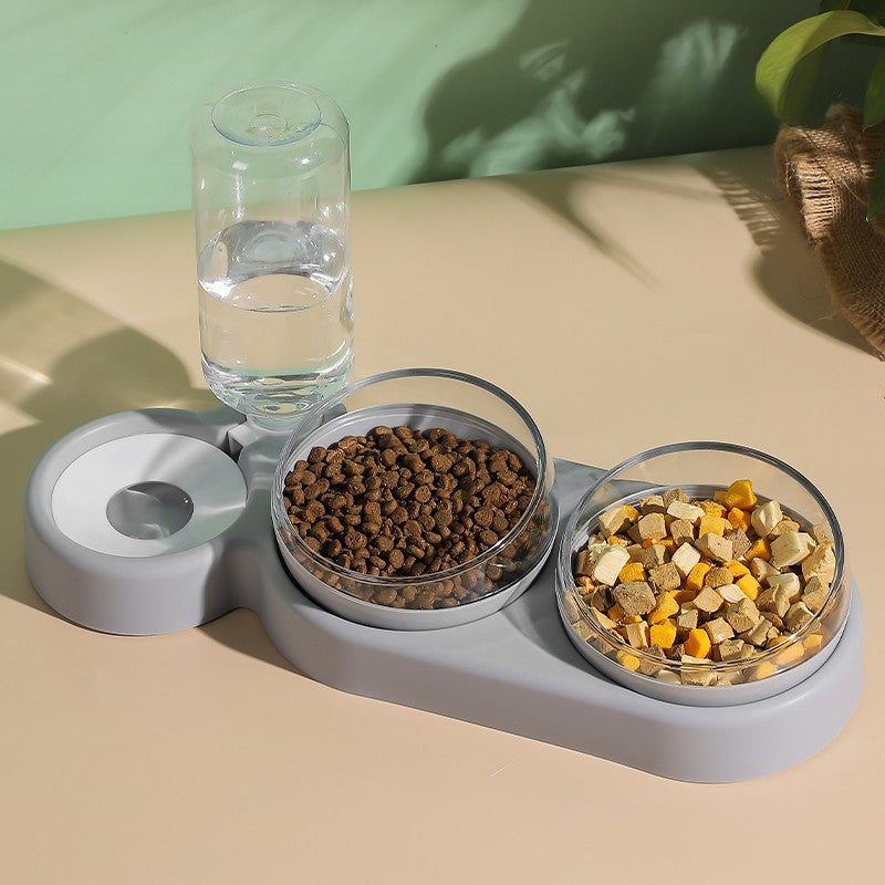 Double Bowl Automatic Cat Feeder and Dog Water Dispenser Adjustable Elevated Pet Bowl Set for Mealtime Comfort and Convenience