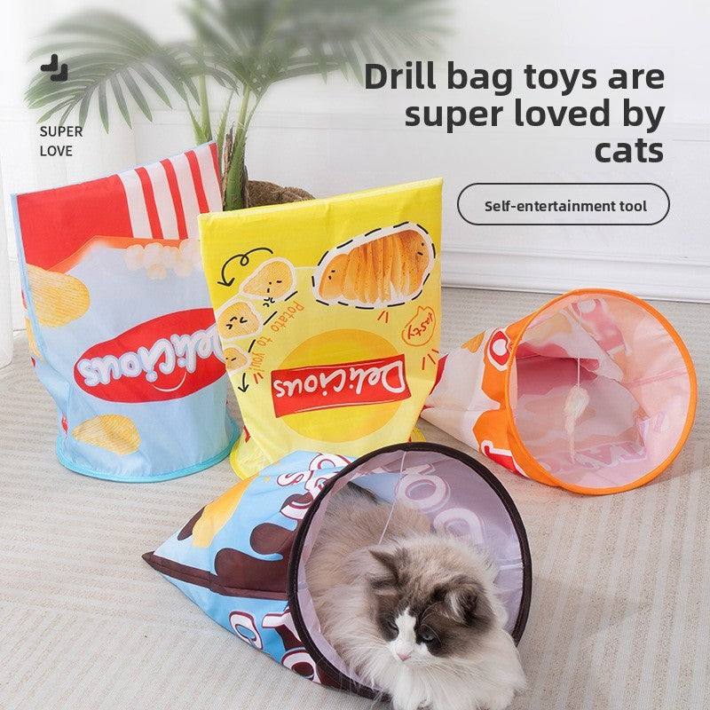 Drill Bag Cat Toy Combo Self Fun Foldable Tunnel Chew Ball Teasing Wand