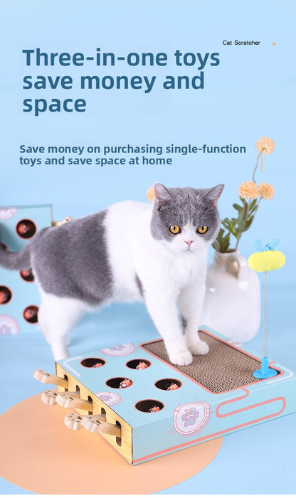 Multi Functional Cat Scratching Board with Teaser Toy Interactive Whack a Mole Game Corrugated Paper for Cats