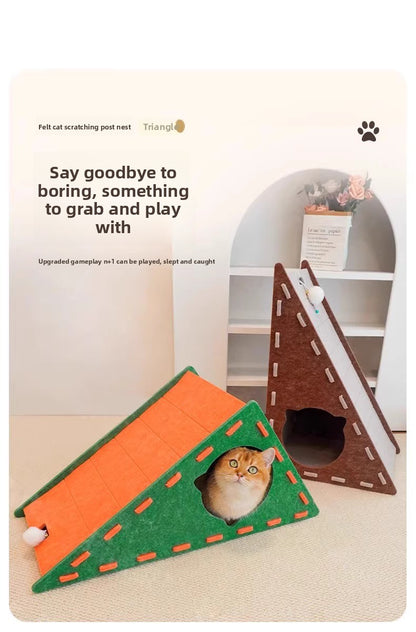 All Season Triangular Felt Cat House Wall Mounted Scratching Board Integrated Non Shedding Villa