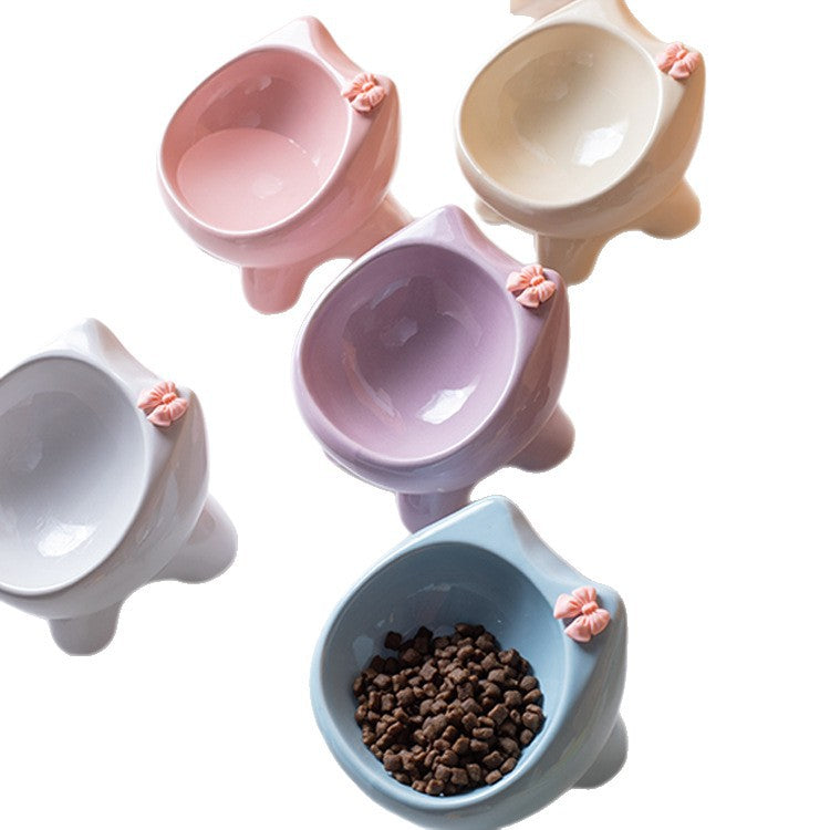 Cute Cat Bowl Ceramic Elevated Cat Food and Water Bowl Set with Non Slip Base Slow Feeder Design for Cats and Small Dogs Pet Supplies
