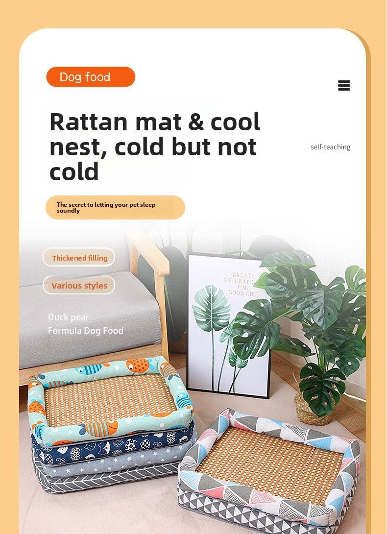 Pet Cooling Mat Nest Summer Linen High Temperature Heat-Resistant Dog Nest Rattan Woven Mat Square Cooling Nest All-Season Universal Cooling Mat Wholesale