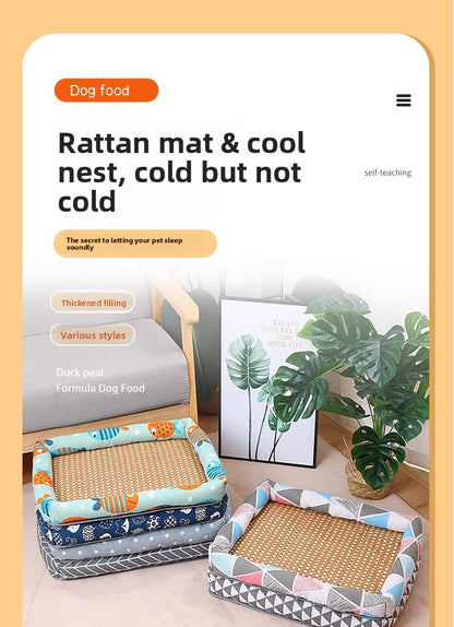 Pet Cooling Mat Nest Summer Linen High Temperature Heat-Resistant Dog Nest Rattan Woven Mat Square Cooling Nest All-Season Universal Cooling Mat Wholesale