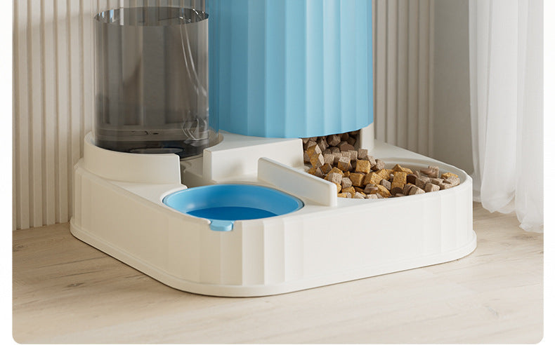 Cat Water Fountain Combined with Automatic Pet Feeder and Flowing Drinking Water Bowl