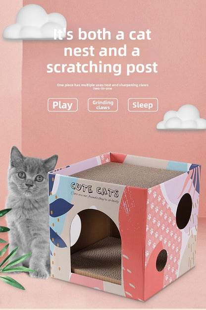 Premium Two Layer Cat Scratcher House Durable Cat Villa Non Shedding Claw Board for Indoor Cats