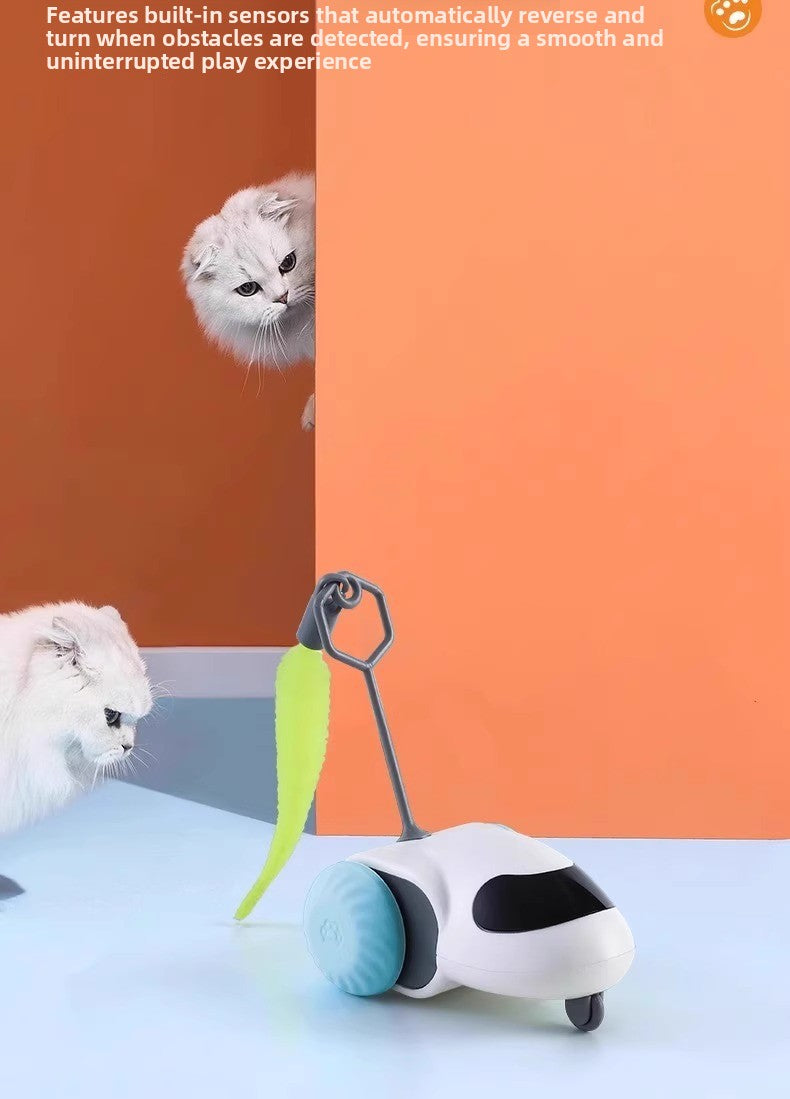 Electric Pet Running Car Feather Teaser Cat Toy for Independent Play