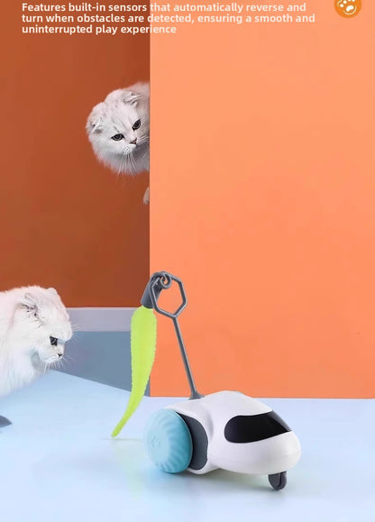 Electric Pet Running Car Feather Teaser Cat Toy for Independent Play