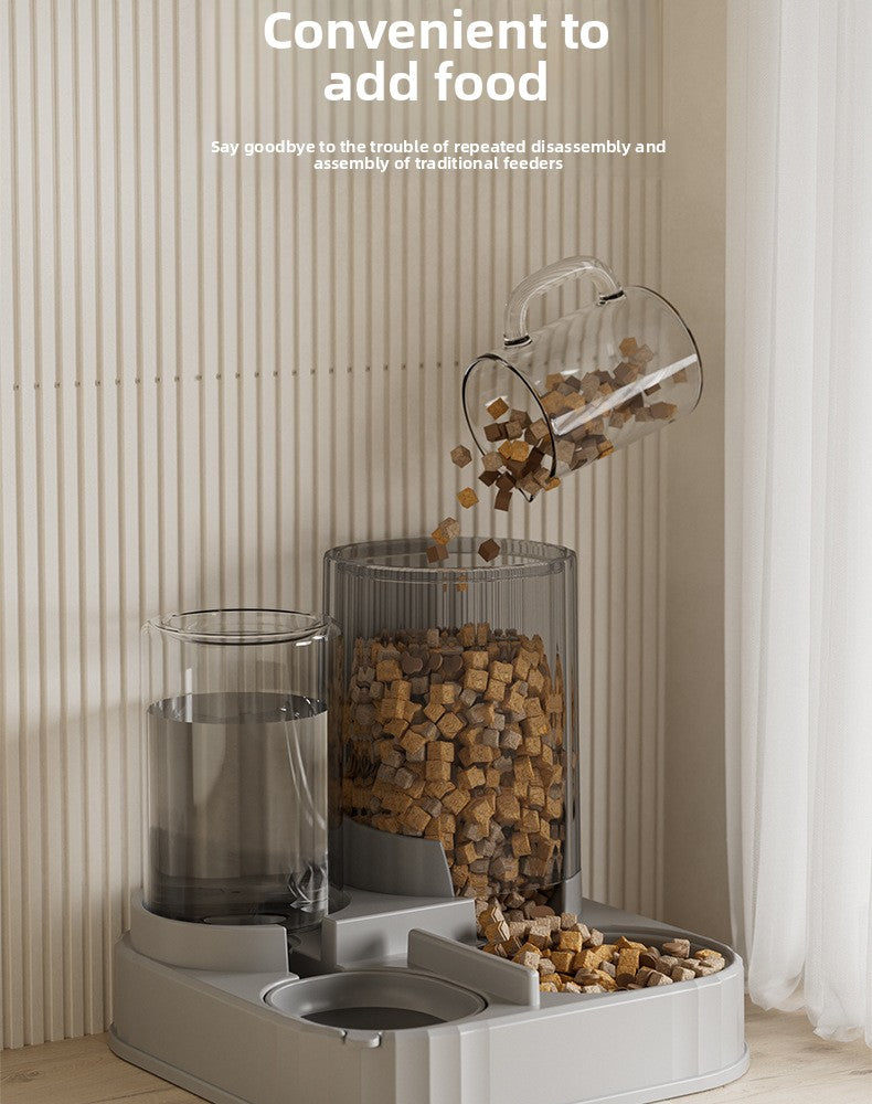 Cat Water Fountain Combined with Automatic Pet Feeder and Flowing Drinking Water Bowl