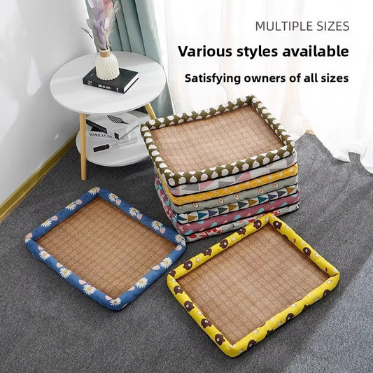 Pet Supplies Summer Cooling Mat Nest Rattan Woven Ice Bed for Cats Sleep